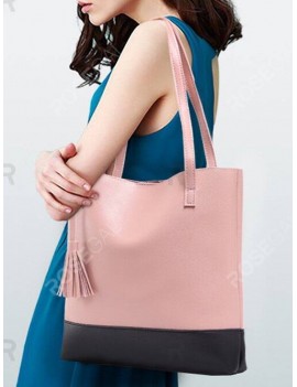 Color Block Tassel Pendant Shoulder Bag