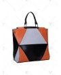 Color Block Patch PU Leather Handbag