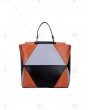 Color Block Patch PU Leather Handbag