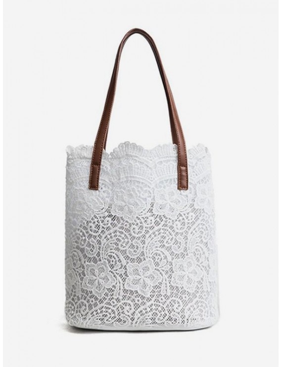 Contrast Handle Lace Shoulder Bag