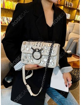 Metal Studded Quilted Crossbody Bag