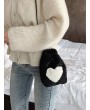 Heart Pattern Faux Fur Mini Crossbody Bag