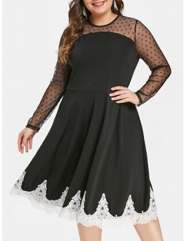 Plus Size Lace Trim High Waist Dress - 4x