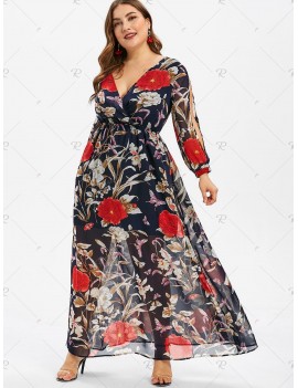 Floral Print Overlay Plus Size Maxi Dress - 3x