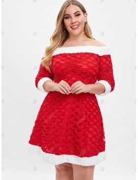 Christmas Fluffy Plus Size Off Shoulder Dress - 3x