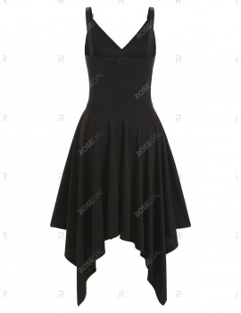 Plus Size Handkerchief Buckle Straps Grommets Gothic Dress - 5x