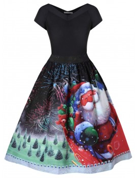 Plus Size Christmas Santa Claus Flare Dress - 2x
