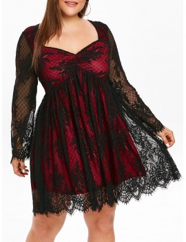 Plus Size Sweetheart Neck Sheer Sleeve Lace Dress - 4x
