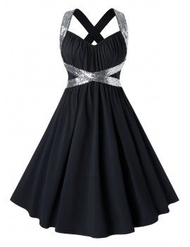 Plus Size Sequins Criss Cross Semi Formal Dress - 4x
