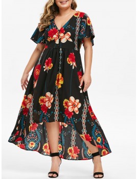 Plus Size Plunge High Low Floral Maxi Dress - 2x