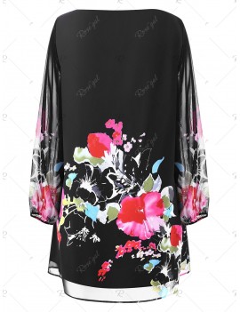Plus Size Chiffon Panel Floral Shift Dress - 5x
