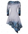 Plus Size Cinched Tree Print Asymmetric Dress - 4x