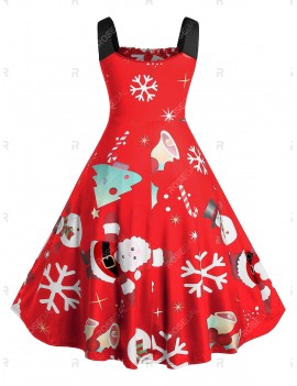 Plus Size A Line Pleated Christmas Printed Dress - 1x
