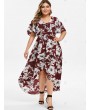 Plus Size Bow Tie High Low Maxi Floral Dress - 2x