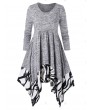 Plus Size Handkerchief Marled Floral Dress With Scarf - 2x