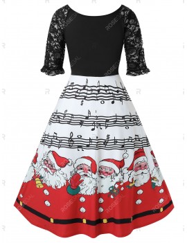 Plus Size Christmas Printed High Wasit Plunge Dress - 3x