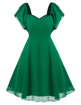 Plus Size Vintage Tiered Butterfly Sleeve Chiffon Dress - 5x