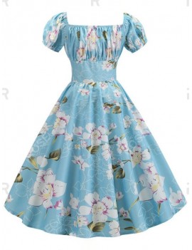 Plus Size Floral Print Ruched Vintage Swing Dress - 4x