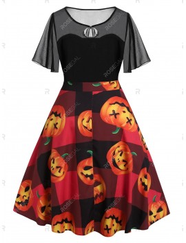 Plus Size Vintage Pumpkin Face Print Halloween Swing Dress - 2x
