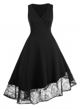 Plus Size Solid High Waist Vintage Asymmetric Dress - 4x