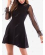 Mock Neck See Thru Sleeves Knitted Dress - Xl