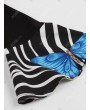 V Neck Butterfly Zebra Print Fit and Flare Dress - M