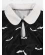 Bat Print Flat Collar Swiss Dot Panel Halloween Dress - 2xl