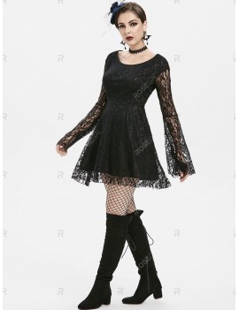 Gothic Lace Bell Sleeve A Line Dress - 2xl