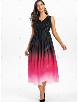 Sequin Insert Sleeveless Ombre Prom Dress - 2xl