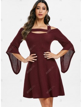 Square Collar Solid Open Shoulder Fit And Flare Dress - 2xl