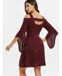 Square Collar Solid Open Shoulder Fit And Flare Dress - 2xl