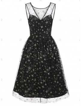 Sequins Star Mesh Overlay Party Dress - 2xl