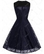 Lace Button Embellished Color Block Dress - M