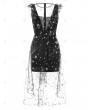 Stars Embroidery Sleeveless Lace Dress - L