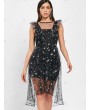 Stars Embroidery Sleeveless Lace Dress - L