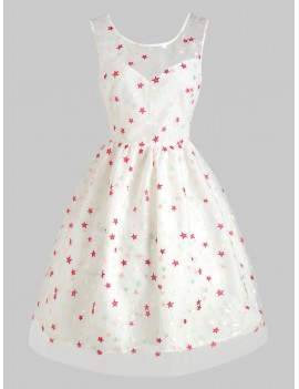 Mesh Embroidery Stars High Waist Dress - 2xl