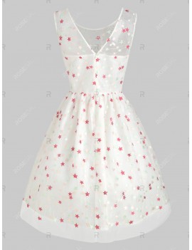 Mesh Embroidery Stars High Waist Dress - 2xl
