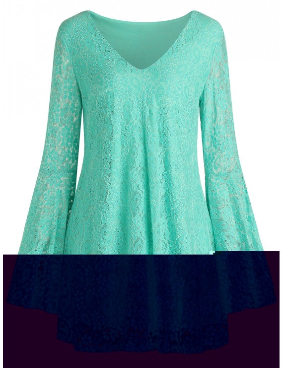 Bell Sleeve Mini Lace Dress - Xl