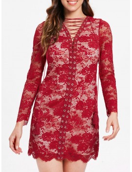 Full Sleeve Criss Cross Lace Bodycon Dress - 2xl