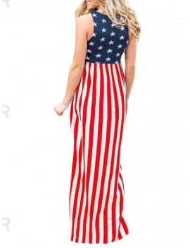 American Flag Long Casual Tank Dress - L