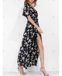 Surplice Floral Long Slit Belted Dress - L