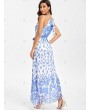 Floral Print Belted Sleeveless Maxi Dress - L