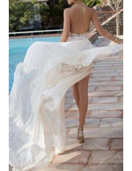 Elegant Halter Neck Sleeveless Backless High Slit Women's Maxi Dress - S