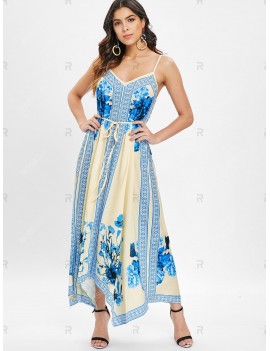 Ethnic Print Asymmetrical Maxi Cami Dress - Xl