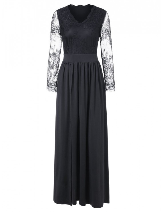 Lace Sleeve Maxi Cocktail Dress - Xl