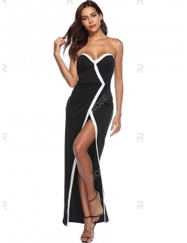 Contrast Piping Strapless Maxi Dress - Xl