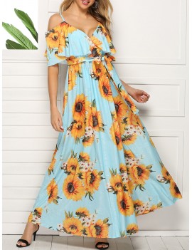 Sunflower Open Shoulder Flounce Dress - M
