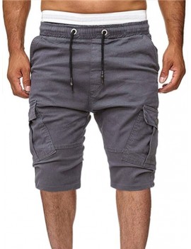 Solid Color Multi-pocket Sport Shorts - L