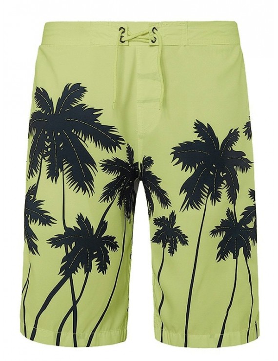 Coconut Palms Print Drawstring Board Shorts - Xs