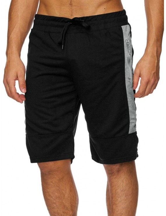 Color Block Splicing Zipper Sport Shorts - L